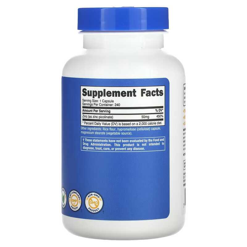 Picolinato de zinco 50 mg 240  - Zinc Supplement 50Mg avaliação e preço